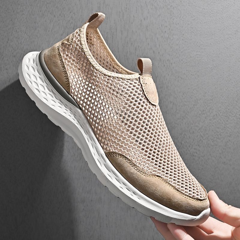 

Мужские кроссовки из дышащей сетки, мужская повседневная обувь, нескользящие мокасины большого размера для ходьбы, легкие мужские теннисные туфли 38 бежевый