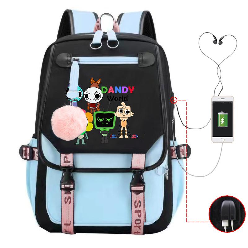 New 2025 Cartoon Game Printing Primary School Bag Large Capacity Contrasting Color Neutral USB Backpack