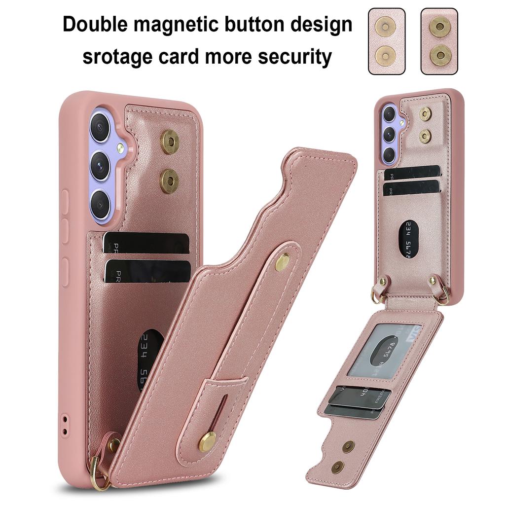 Crossbody Leather Wallet Wristband Case for Samsung Galaxy A54 A14 A34 A53 A52 A13 S23 Ultra S22 Plus Cards Solt Necklace Cover