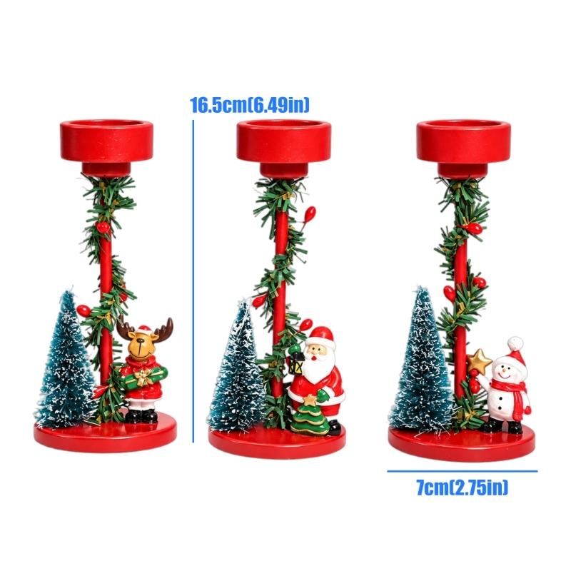 Decorative Christmas Candle Holders Set of 3 with Santa and Holiday Character Figures for Entryways, Coffee Tables and Dining Table Displays