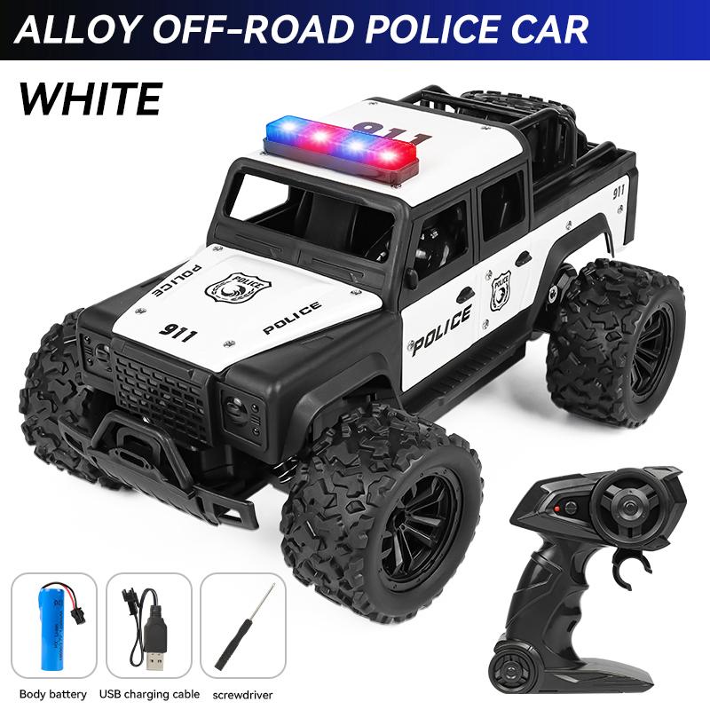 1:16 High Speed Off-Road Alloy RC Cars Police Truck Jeep with Music Sound and LED Lights 2.4G Remote Control Cars Outdoor Toy