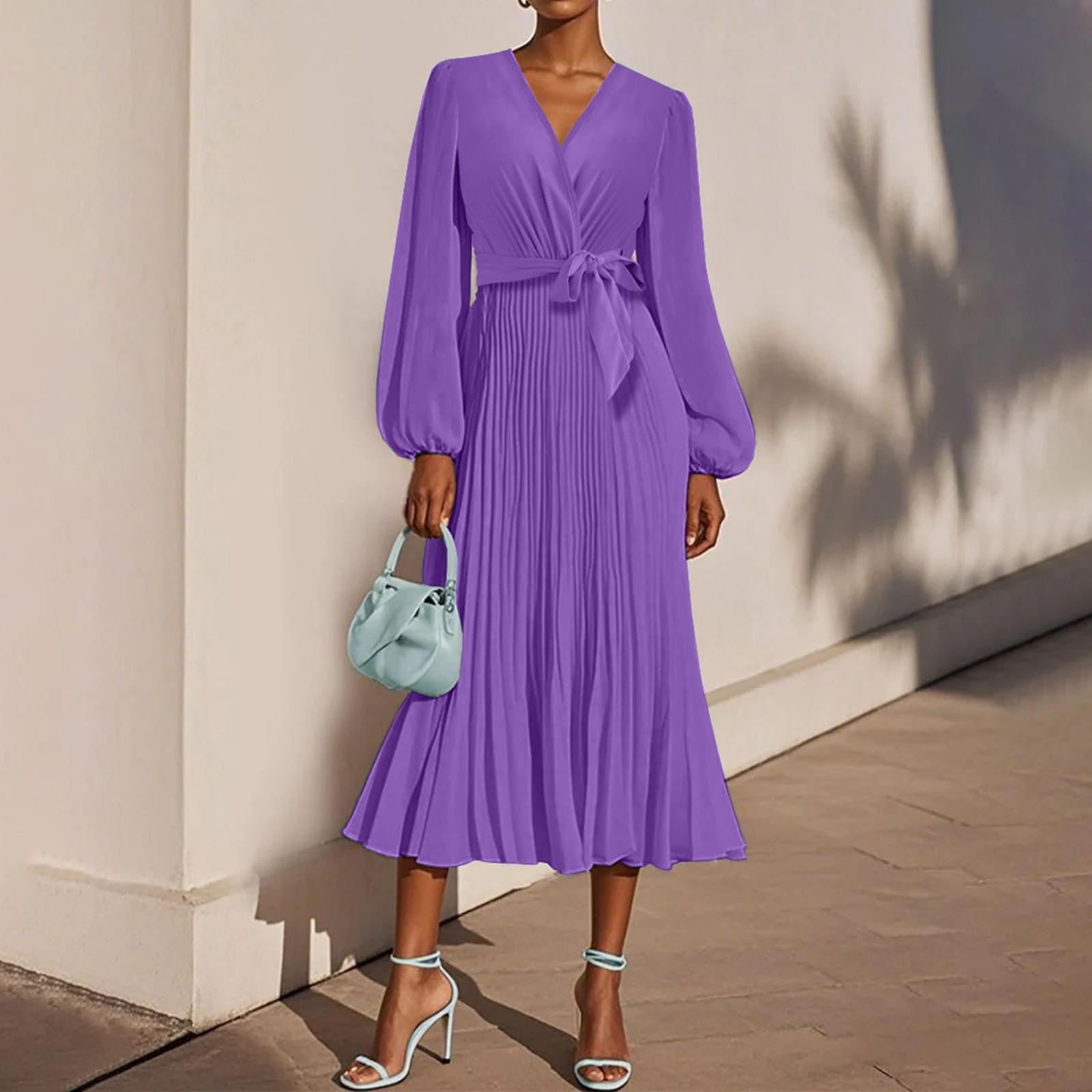 

Женское модное однотонное платье на бретелях с V-образным вырезом и длинными рукавами S фиолетовый