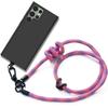 Crossbody Case for Samsung Galaxy S23 Ultra - Soft Black Silicone with Pink Heavy Duty Strap