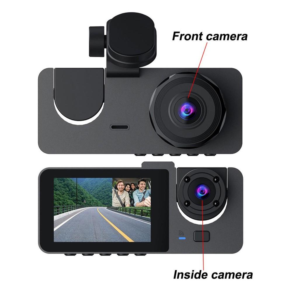 DVR para automóvil HD 1080P con 3 lentes para tablero de instrumentos, cámara de tres vías, grabadora de video, videocámara para tablero de instrumentos, pantalla IPS de 2.0 pulgadas y cámara trasera