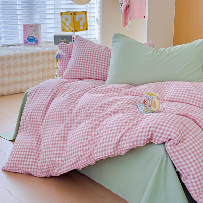 Iins Seersucker Washed Cotton Four-Piece Bedding Set Cotton Solid Color Quilt Cover Set Bedding Three-Piece Set Bed Sheet