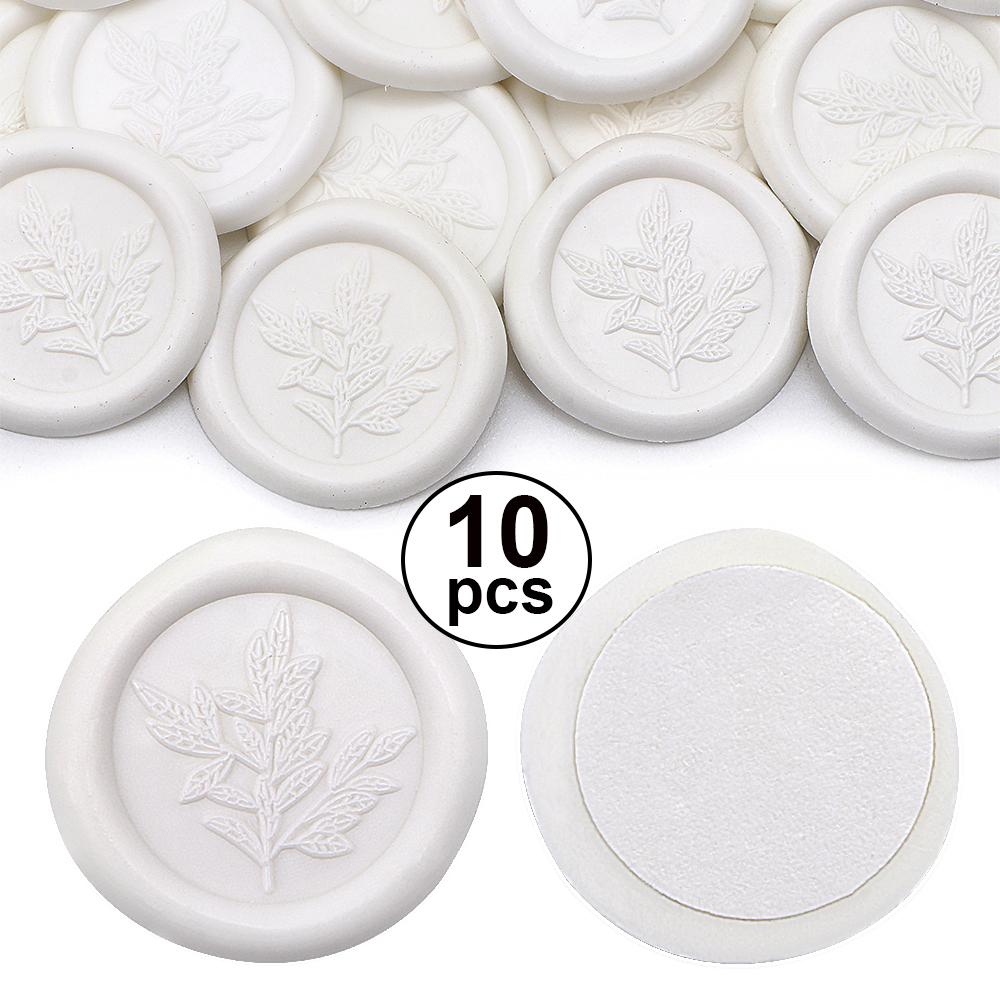

10pcs Eucalyptus Wax Seal Stamp Stickers, White Plant Wedding Self-adhesive Wax Seal Stickers, Decorate Wedding Invitation