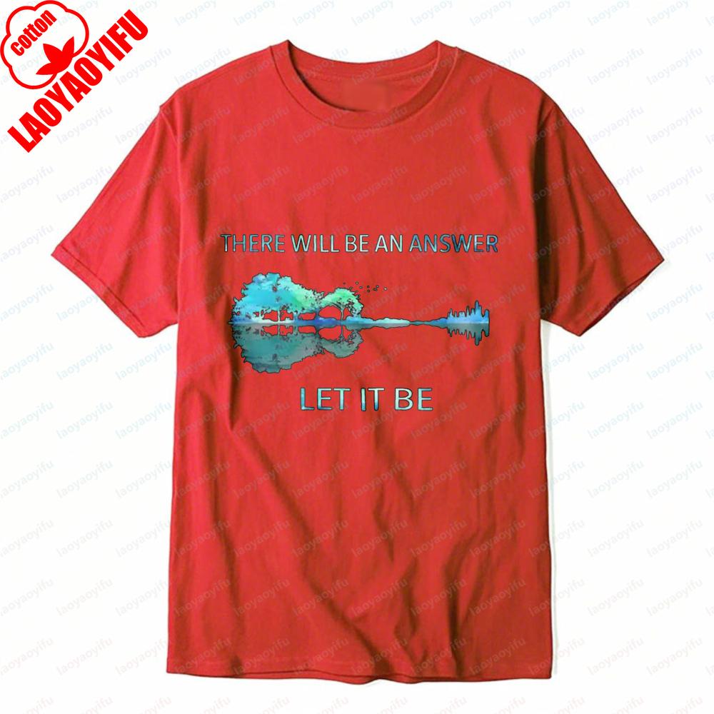 Retro Guitar Tee There Will Be An Answer Let It Be Music Graphic Unisex Cotton TShirt Summer Casual Fashion Trendy Women Tops S