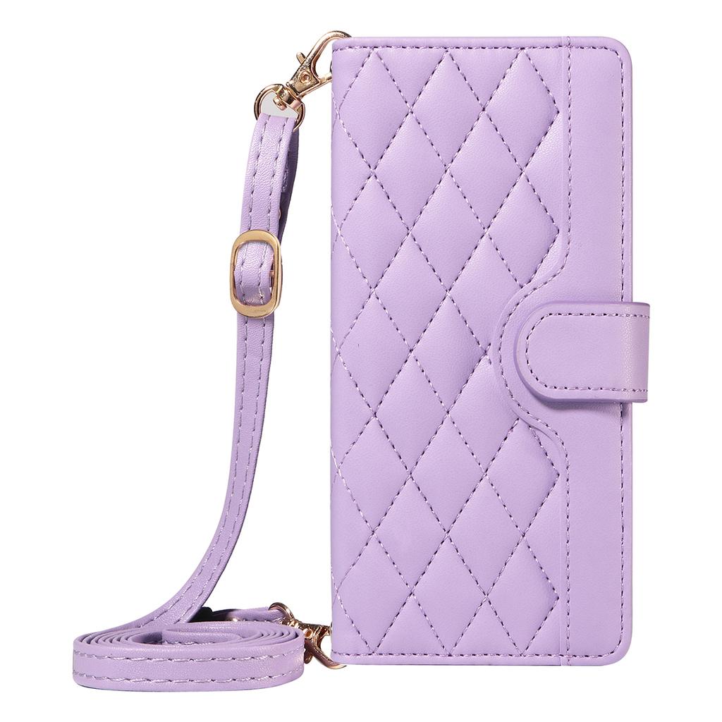 For Xiaomi Redmi Note 14S 4G/Xiaomi Poco M6 Pro 4G/Xiaomi Redmi Note 13 Pro 4G Wallet Case Rhombus Leather Phone Cover with Strap -  Light Purple