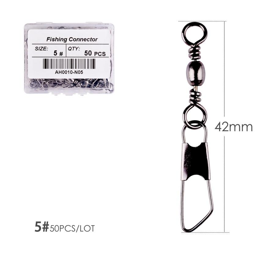 50Pcs/ Box Brass Barrel Fishing Swivel Solid Rings Fishing Pin Line Connector Fishhook with Interlock Snap Swivels Tackle Tool
