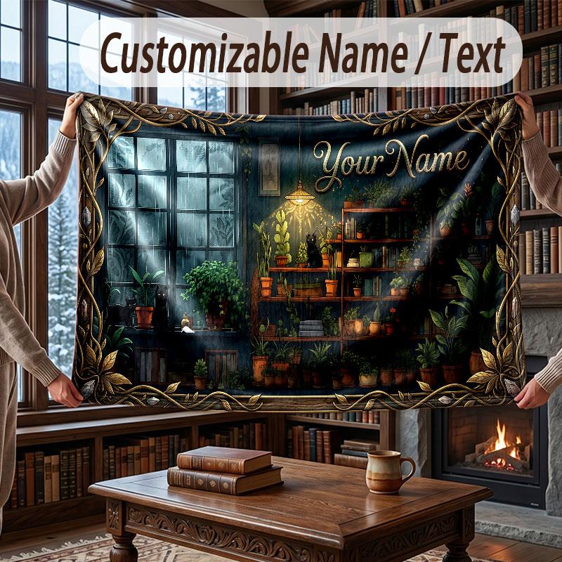 Floral Garden Theme Throw Blanket Custom Name Text Personalized Blanket Soft Cozy Blanket for Home Sofa Bed