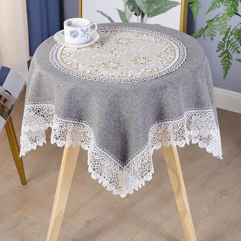 

Белый полый кружевной край, универсальный чехол для домашнего обеденного стола, кофейный стол, квадратный коврик для стола, простой сплошной цвет, мягкая кружевная скатерть 90x90cm