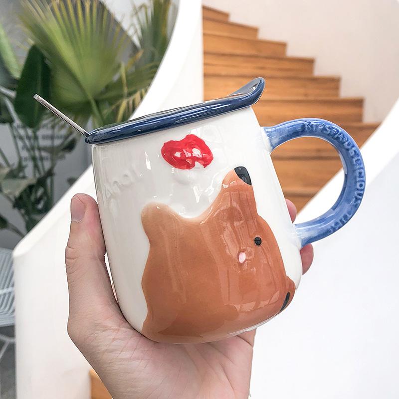 Cartoon Embossed Animal Coffee mug,Painted Big Belly Juice Milk Mugs Unique Breakfast Cup Drinkware Novelty Nice Gifts