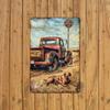 Vintage Truck and Dog Metal Tin Sign, Rustic Farmhouse Wall Art Decor, Gym Bar Cafe Garage Iron Art, Restaurant Home Forest Gard