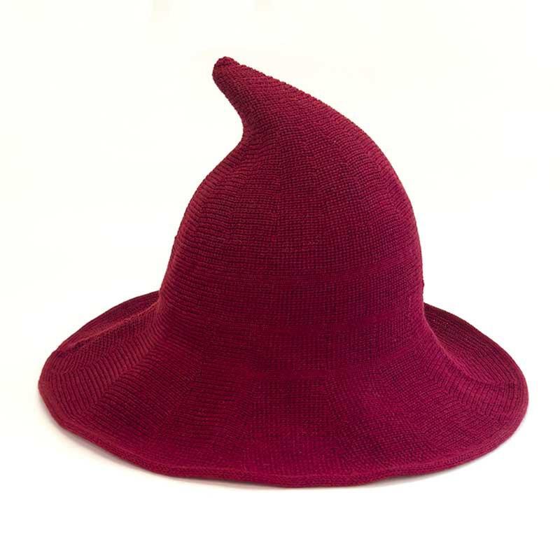 Faltbarer Strick-Hexenhut Halloween Kostüm Party Kegelspitze Breiter Rand Damen Accessoire In Mehreren Farben