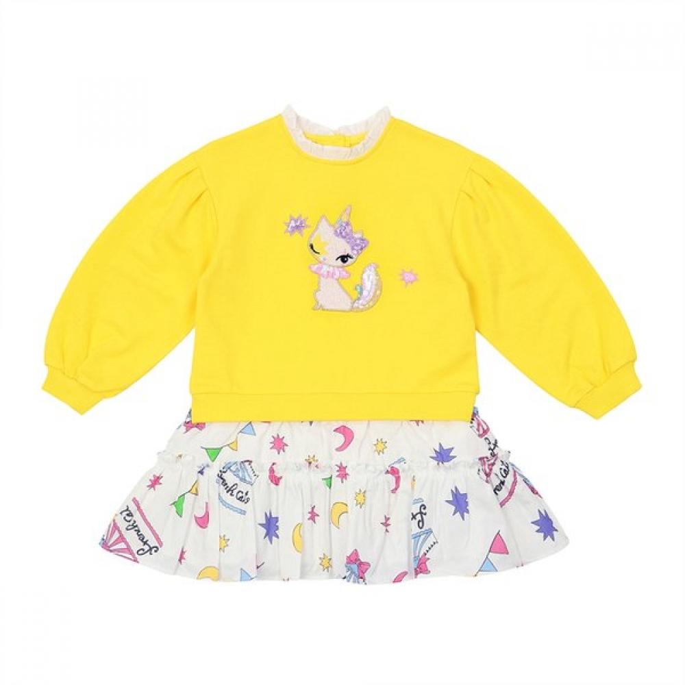 French Cat Yellow Color Block Print Dress Q51dbo150y1 yellows/110