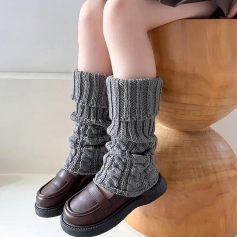 

Children Lovely Lolita Autumn/Winter Cable-knit Leg Warmers Girls Korean Style JK Solid Color Cuffed Loose Thermal Stacked Socks One Size серый