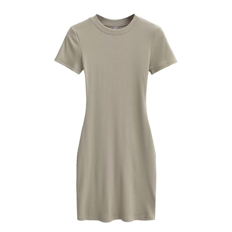 Amerikanischer Stil Schlankes Rundhals-Kurzarm-Bodycon-Kleid - Damen Stretch, Sexy, Reine Begierde Kurzer Rock