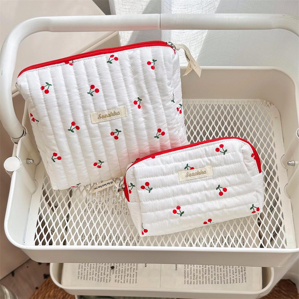 Cherry Print Travel Toiletry Bag - Large Capacity, Portable Handheld Cosmetic Pouch