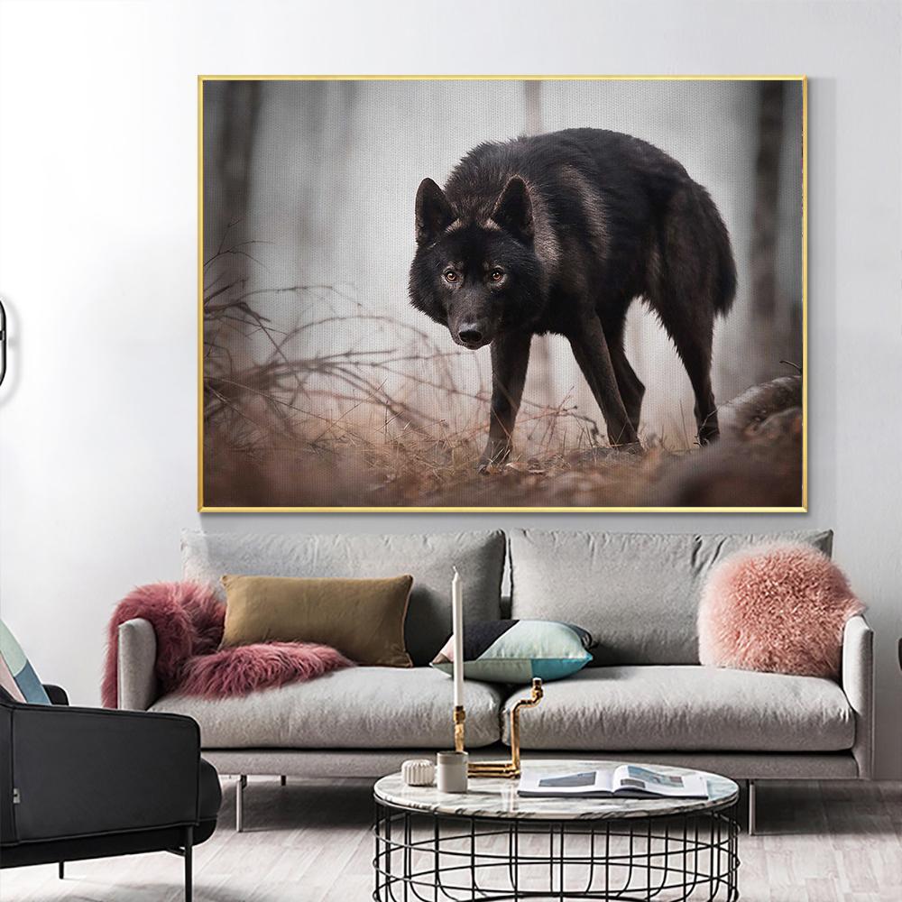 Dschungel Tier Foto Wand Leinwand Drucken Kunst Landschaft Poster Wald Schwarz Wolf Natur Bild für Wohnzimmer Home Decor Cuadros
