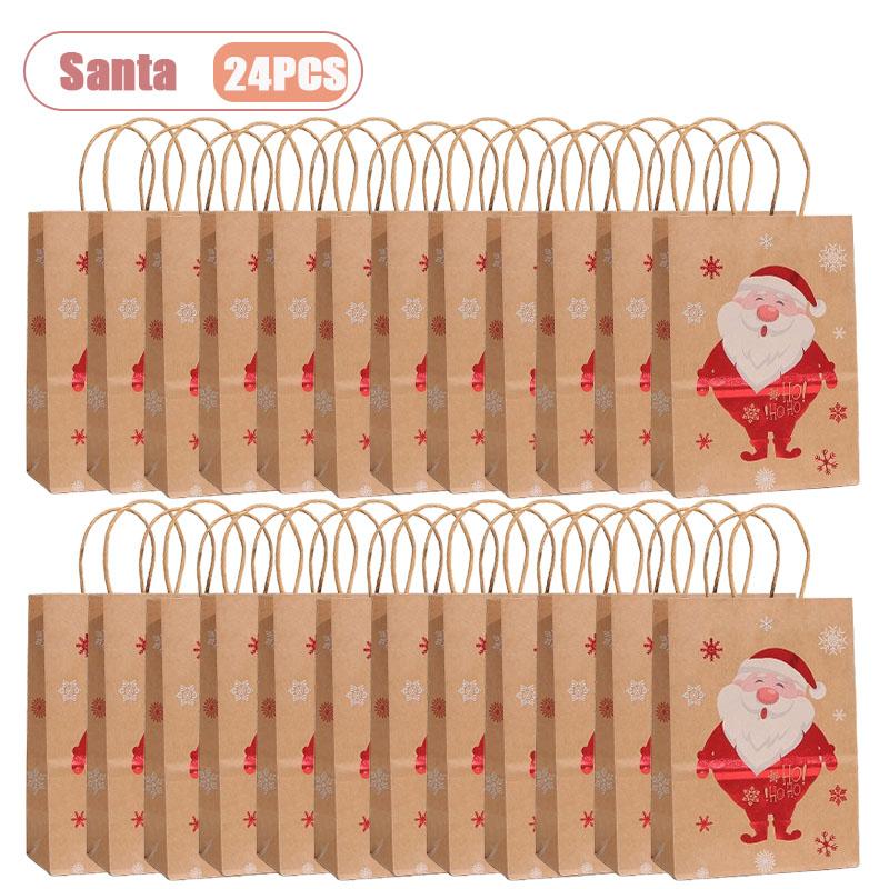Christmas Kraft Paper Gift Bag Foil Stamped Reindeer Snowflake Tree Design Handheld Holiday Wrapping Bag for Party Gift Giving