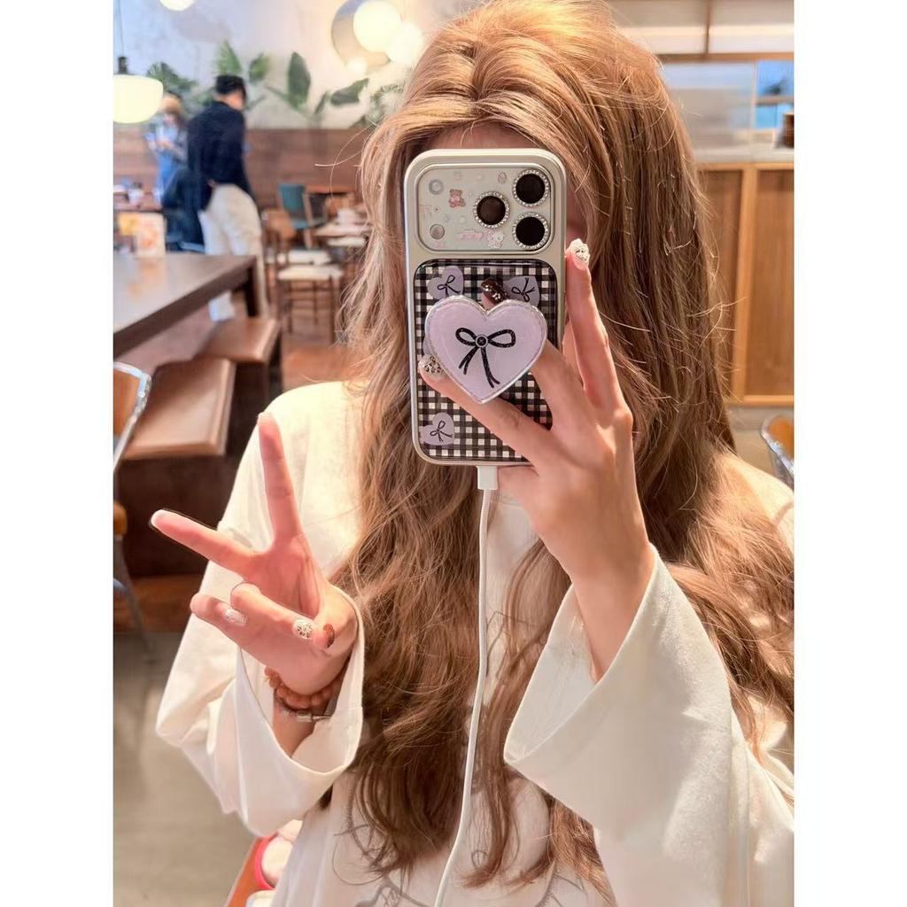 Ins Korean Plaid Love Bow Is Suitable for Apple 17/16promax Mobile Phone Case iPhone15/14.