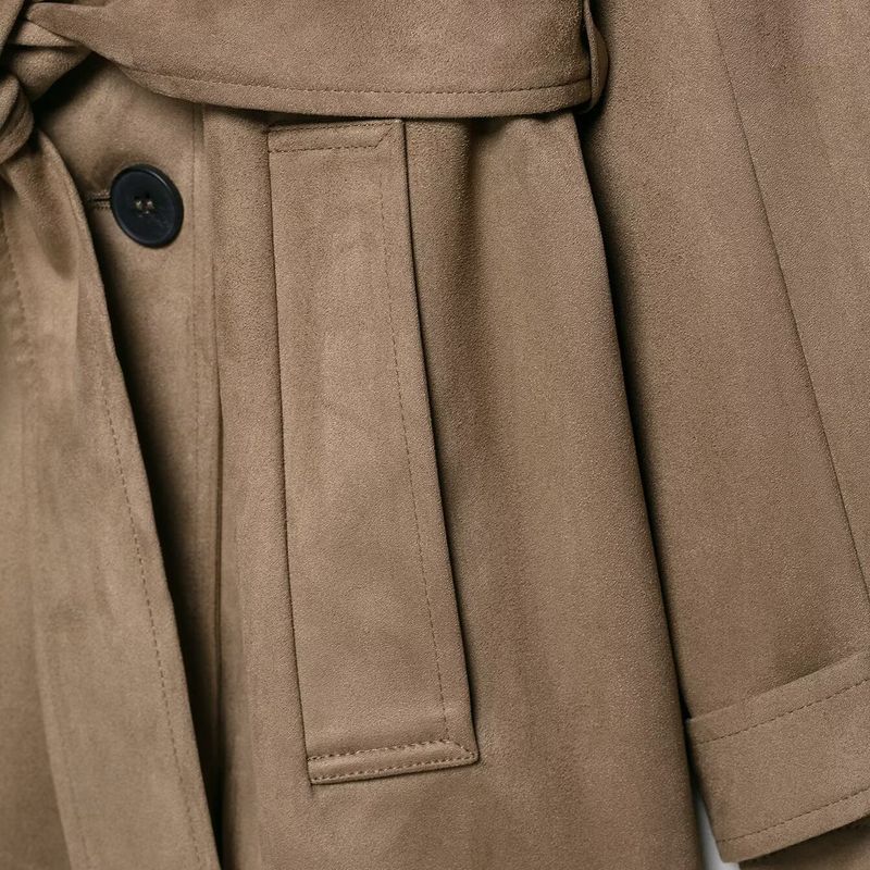 Kaslead New Women Clothes Western Style Simple Suede Effect Mid-Length Trench Coat 3046279 704