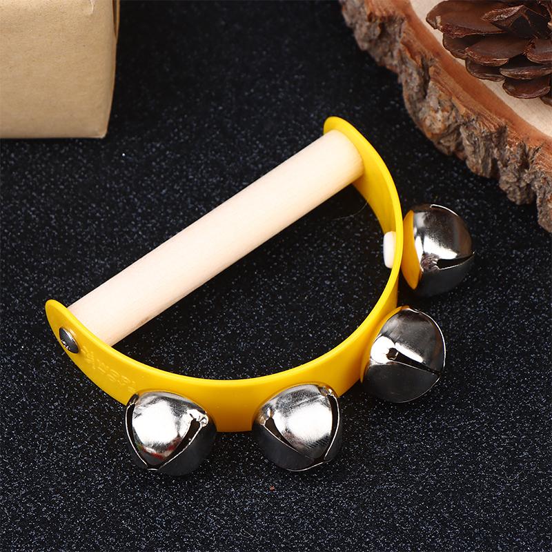 Wooden Half round Children's Tambourine with Clapper Handle - Educational Musical Fun Toy Orff Instruments Hand Ringing Bell