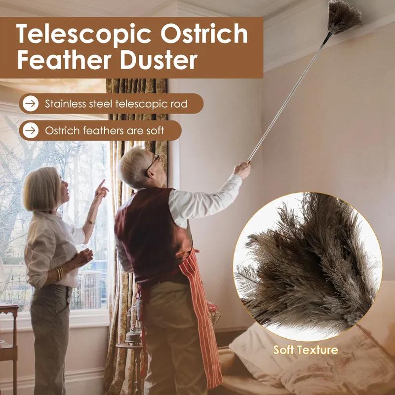 Extendable Ostrich Feather Duster With Stainless Steel Long Handle Brush Household Furniturer Dust Cleaning Tools