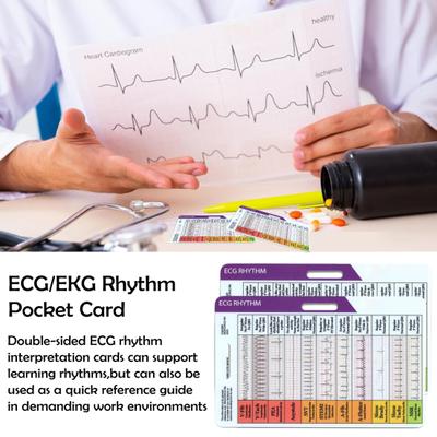 1/2Pcs EKG Rhythm Pocket Card Double Sided EKG Rhythm Interpretation Reference Card