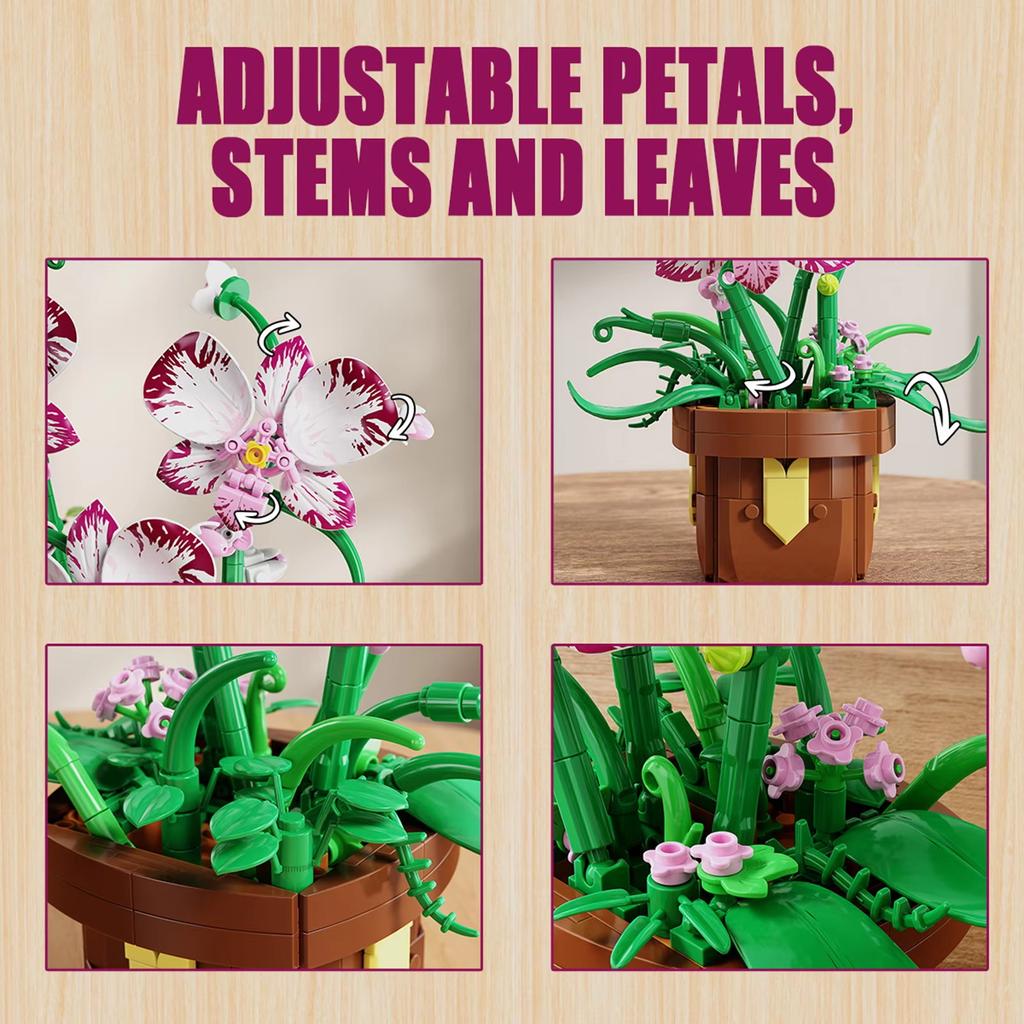 323Pcs Phalaenopsis Potted Plant Building Block Orchid Bricks Flower Model Puzzle Toys Sets New Year Christmas Birthday Gifts