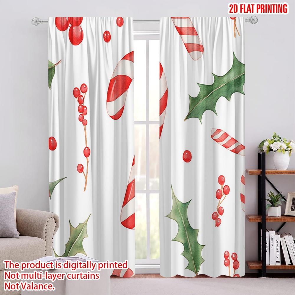 

2pcs,2D plane printing Window Curtain Candy Holly Berries Christmas (4) Durable 100% Polyester Fabric (without rod) Decorations 52.50 × 116.00 cm 2 pcs