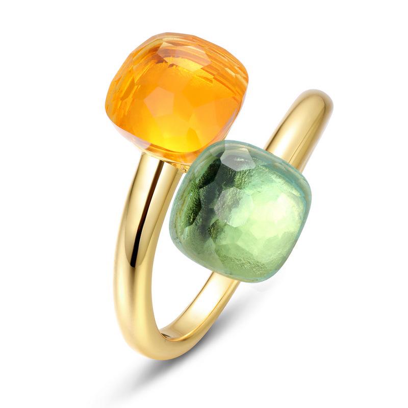 Şeker Renkli Taşlı Yüzük: Kadınlar için S925 Gümüş, Altın Kaplama, Açık Parmak Tasarımı, Avrupa ve Amerikan Hafif Lüks Moda.