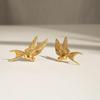 Gold PVD Plated Titanium Steel Dove of Peace Dangle Earrings for Women Non Tarnish Metallic Pendant Jewelry
