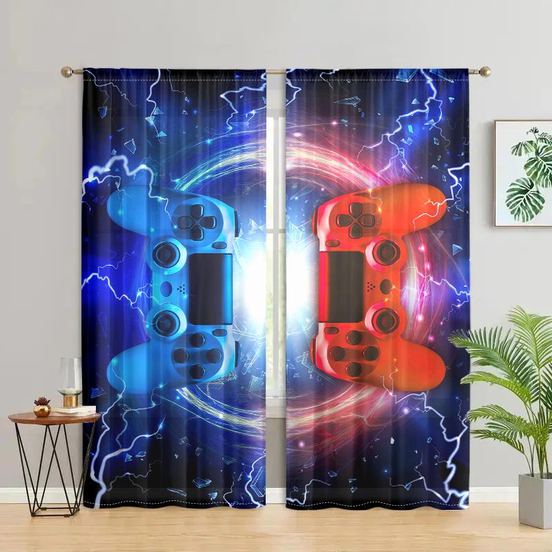 

2 pieces, retro street style blue red game controller curtains suitable for living room, youth bedroom, home decoration W150CM H166CM&Rod pocket