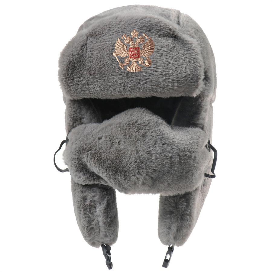 Sowjetisches Wappen Lei Feng Hut Herren- und Damen-Imitat-Kaninchenfell Outdoor-Hut Verdickte Ohrenschützer Russische Thermomütze Kältebeständig Nordost