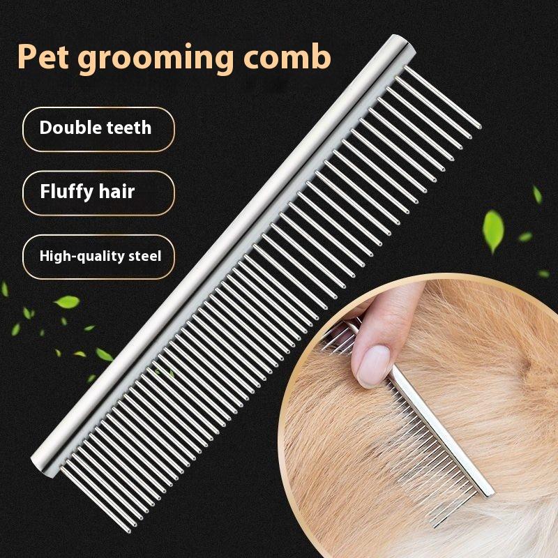Dog Cat Metal Double Row Teeth Brush Grooming Hair Comb Fur Rake Tool Useful Dog Fur Grooming