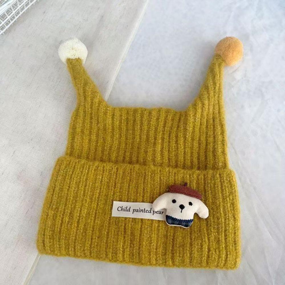 Wind Proof Infant Hat Knitted Fabric Earflap Cap Solid Color Pullover Hat Outdoor Use