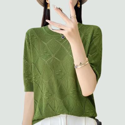 XS-6XL Plus Size Mint Mambo Sweater Women's Casual Hollow Knit Sweater Thin Short Sleeve