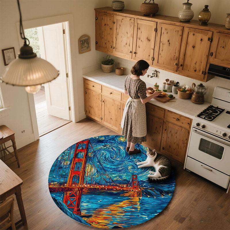 Architecture pattern round rug,Carpet Rug for Living Room Bedroom Playroom ,Non-slip Floor Mat,Holiday Gifts and Birthday Gifts.