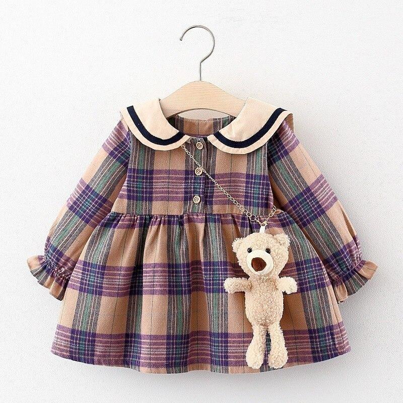Kid Girls Autumn Princess Dresses Kids Baby Party Girl Long-sleeved Navy Plaid Dress