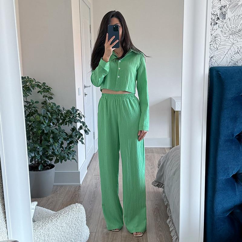 Streamgirl Women Summer Pants Sets 2 Pieces Crop Tops And Wide Leg Pants White Chiffon Thin Two Pieces Pant Sets Women's Suits