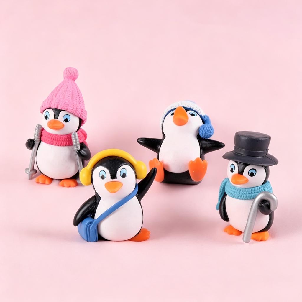 4Pcs Cute Cartoon Penguin Miniatures, Winter Penguin Toys for Micro Landscape & DIY Crafts