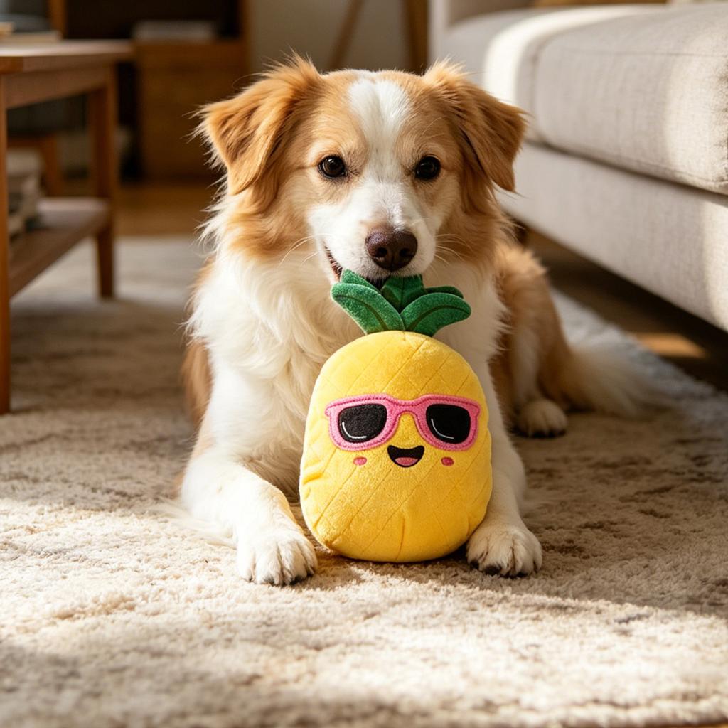 Summer Fruit Squeaky Dog Toys, Cute Plush Watermelon & Pineapple Chew Toys with Crinkle Paper, Interactive Dog Toys for Boredom Relief & Teething