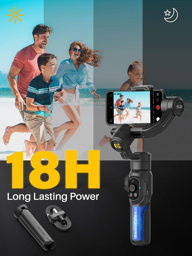 AOCHUAN S2 Electric Gimbal Stabilizer for Handheld Gimbal for iPhone and Android 3-Axis Smartphones,