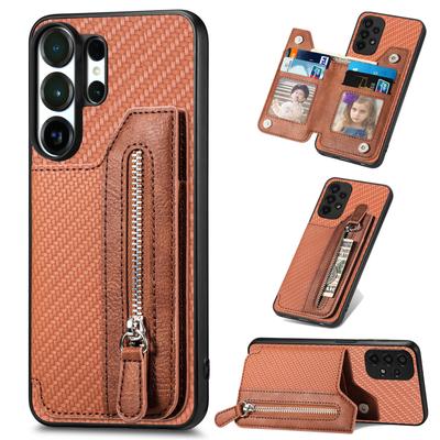 Pánská peněženka na zip z kůže s přihrádkami na karty a slotem na telefon, pouzdro pro Samsung S25 Ultra S24 Plus S23 A17 A07, stojánek, kryt s RFID