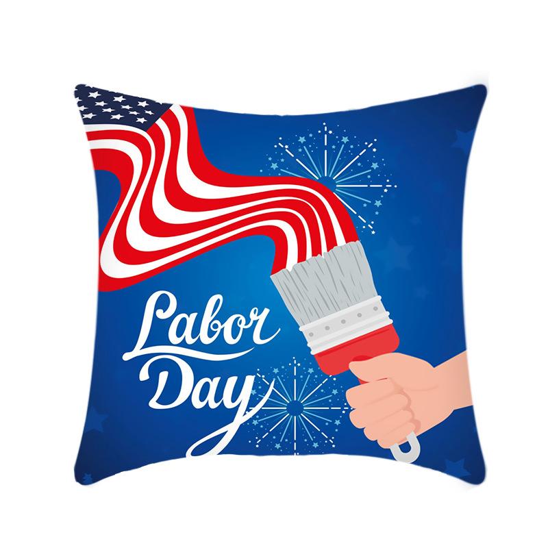 Independence Day Throw Pillow Cover Blue Theme Plush Print Sofa Bed Car Cushion Cover Without Core