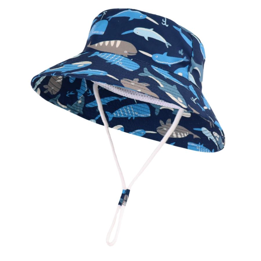 Baby Sun Protection Hat Kids Toddler Boys Girls Cute Whale Wide Brim Summer Outdoor Bucket Hat with Chin Strap