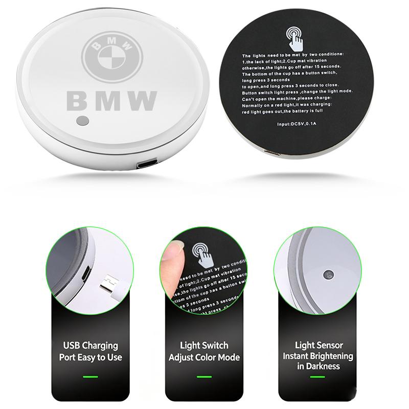 Motorcycle Sticker/7 Color LED Car Cup Holder Light Luminous Coaster Water Cup Pad For BMW M M3 M5 M6 M2 X1 X2 X3 X5 X6 E91 G30. FC3