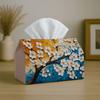 1pc Colorful Contemporary Impasto Tissue Box Cover, White Dogwood Flower Design In Textured Orange And Blue, Premium Quality, Sturdy, Lightweight, Col