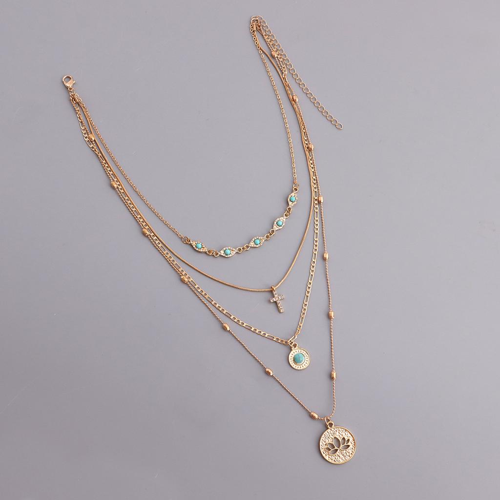 1Pcs Boho Stone Flower Plate Pendant Choker Necklace for Women Vintage Gold Color Adjustable Chain Aesthetic Jewelry Gift